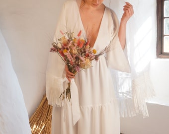 Tassel Bohemian Wedding Veil, Long Blusher Veil With Tassel  display picture 1