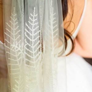 Beaded Leaf embroidered wedding veil, bridal veil, long, bohemian wedding veil