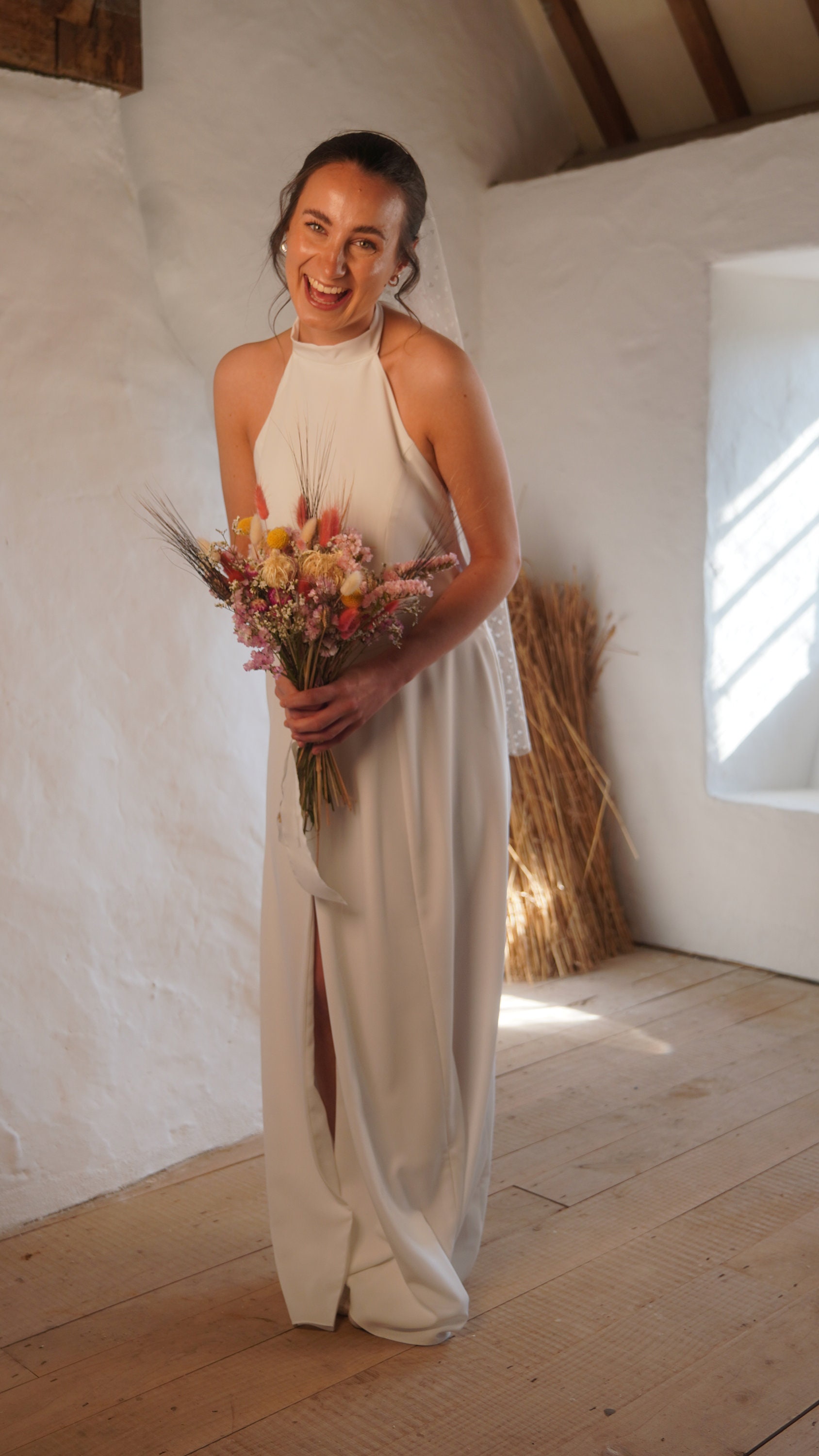 White halter cheap bridesmaid dress