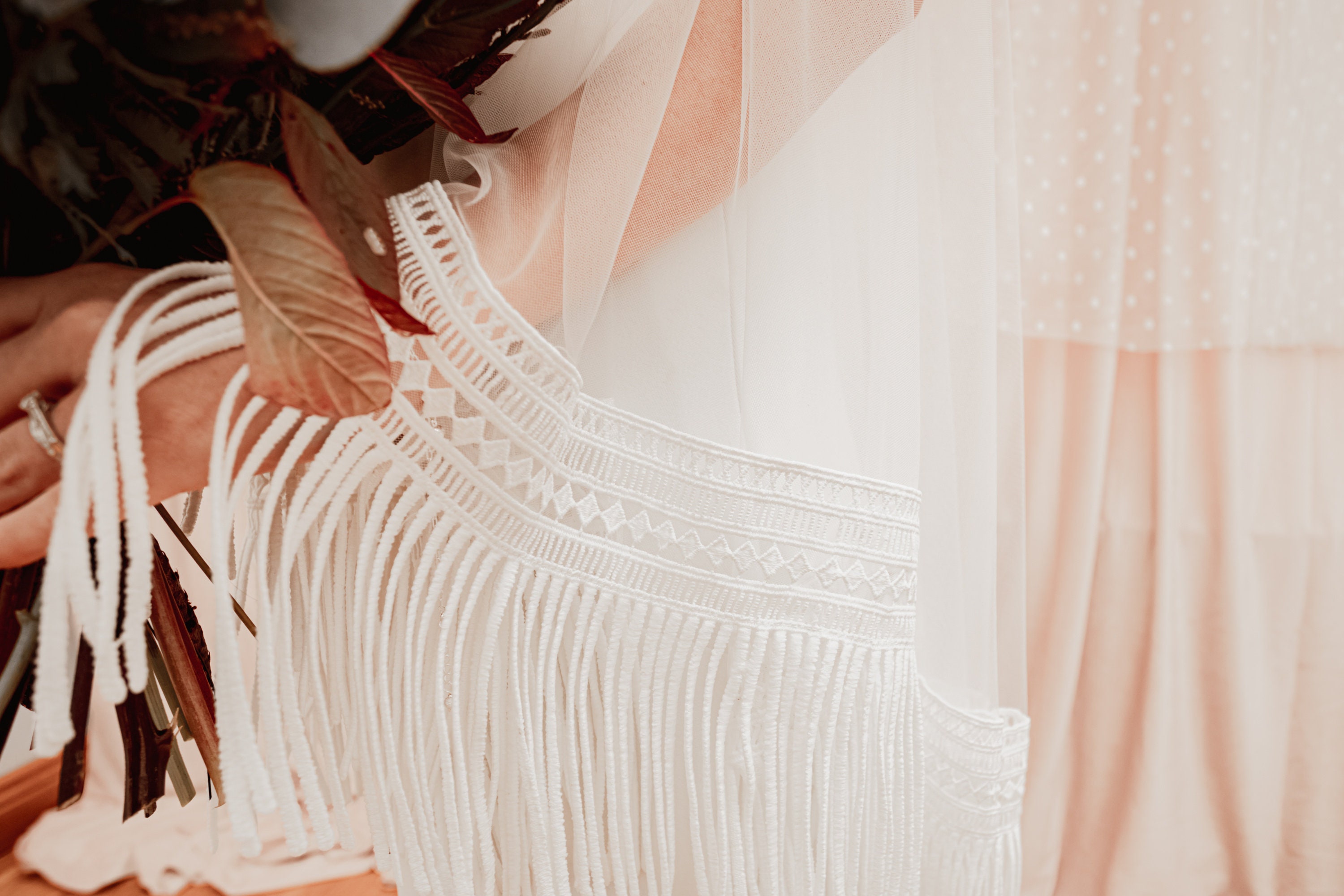 Tassel Bohemian Wedding Veil, Long Blusher Veil With Tassel  display picture 2