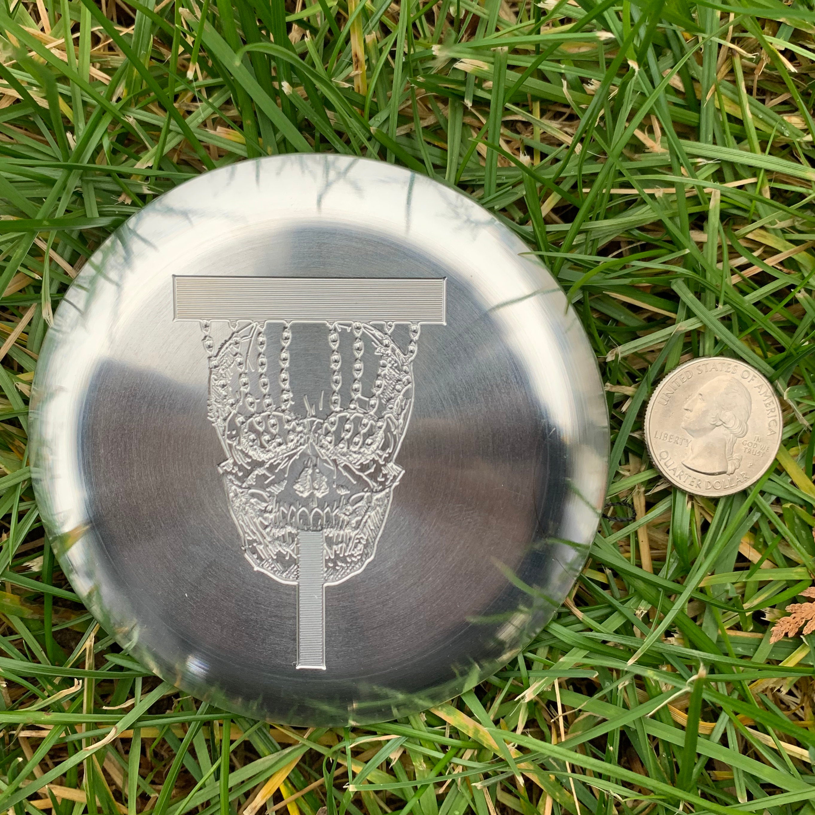 Disc Golf Aluminum Mini Marker Skull Front View With Disc Etsy UK