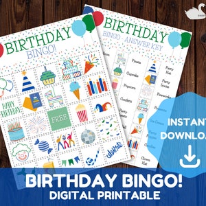 Birthday Bingo - Kids Printable Game - Boys Birthday Party - Instant Digital Download