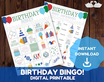 Birthday Bingo - Kids Printable Game - Boys Birthday Party - Instant Digital Download