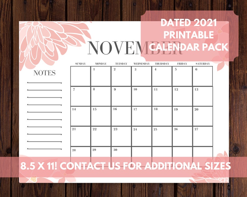2021 Calendar Printable 2021 Floral Calendar Template Etsy