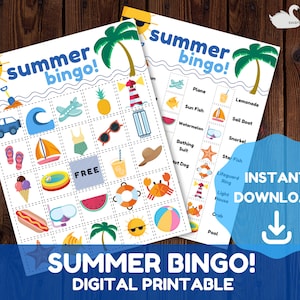 Summer Bingo - Seasonal Bingo - Kids Printable Game - Classroom Bingo Game - Instant Digital Download