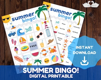 Bingo de verano - Bingo de temporada - Juego imprimible para niños - Juego de bingo en el aula - Descarga digital instantánea