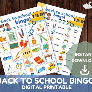 Back to School Printable Bingo Game for Kids - Instant Digital Download