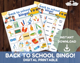 Back to School Printable Bingo Game for Kids - Instant Digital Download