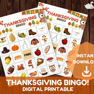 Thanksgiving Bingo - Kids Printable Thanksgiving Game - Kids Activity - Dinner Table Game - Instant Digital Download