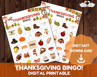 Thanksgiving Bingo - Kids Printable Thanksgiving Game - Kids Activity - Dinner Table Game - Instant Digital Download