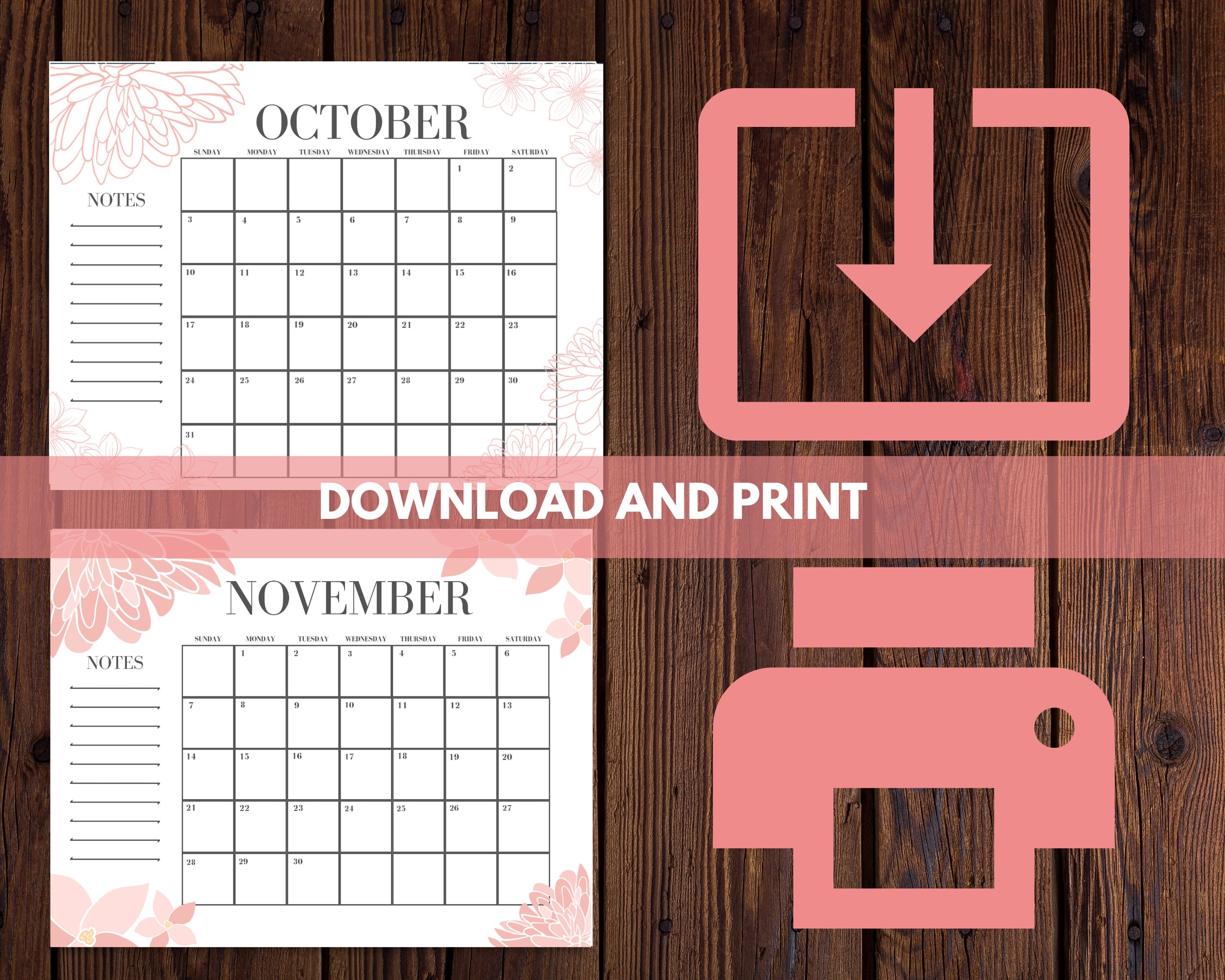 2021 Calendar Printable 2021 Floral Calendar Template Etsy