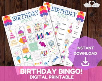 Birthday Bingo - Kids Printable Game - Girls Birthday Party - Instant Digital Download