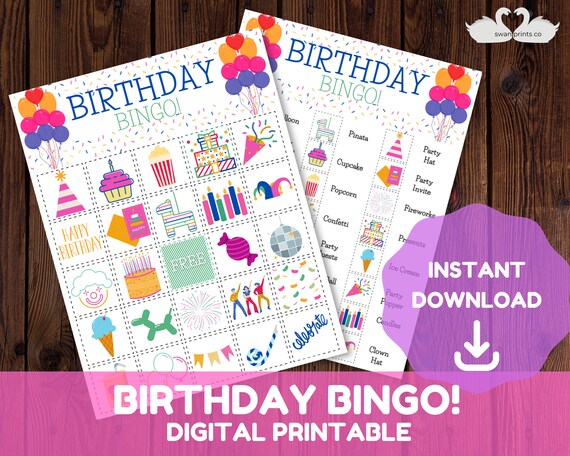 Birthday Bingo Kids Printable Game Girls Birthday Party - Etsy