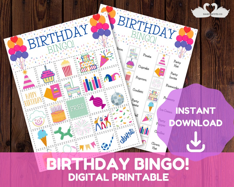 Birthday Bingo - Kids Printable Game - Girls Birthday Party - Instant ...