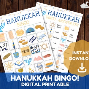 Hanukkah Bingo - Kids Printable Hanukkah Game - Hebrew School Activity - Instant Digital Download