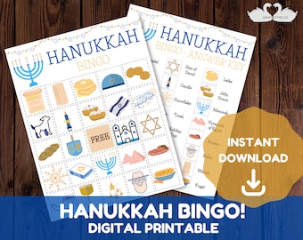 Hanukkah Bingo - Kids Printable Hanukkah Game - Hebrew School Activity - Instant Digital Download