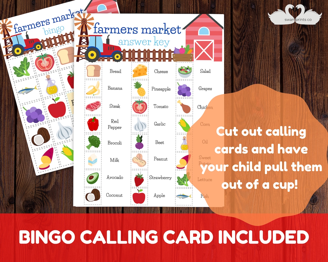 Farmers Market Printable Bingo Game for Kids - Instant Digital Download ...
