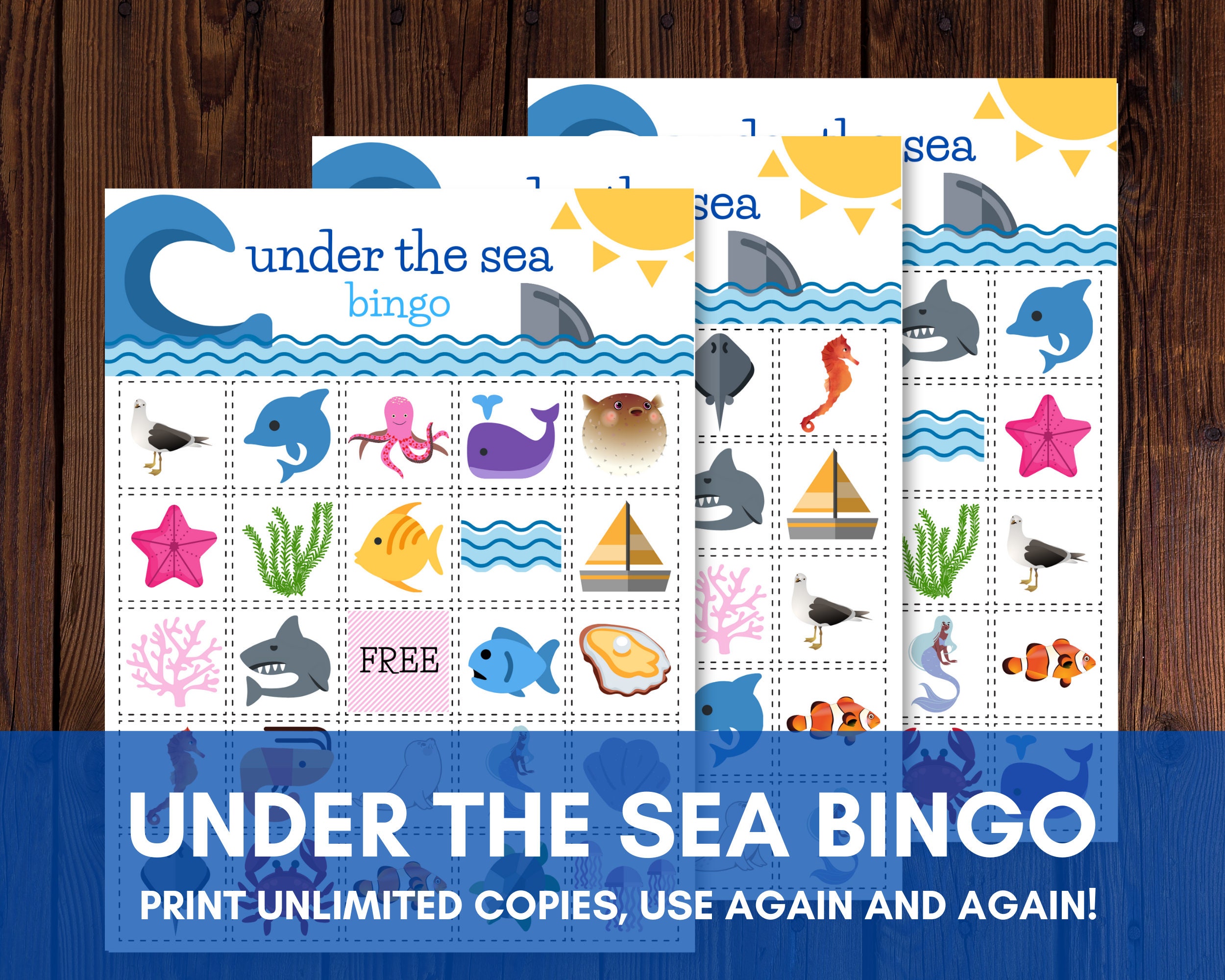 Under the Sea Bingo Ocean Bingo Kids Printable Game Etsy