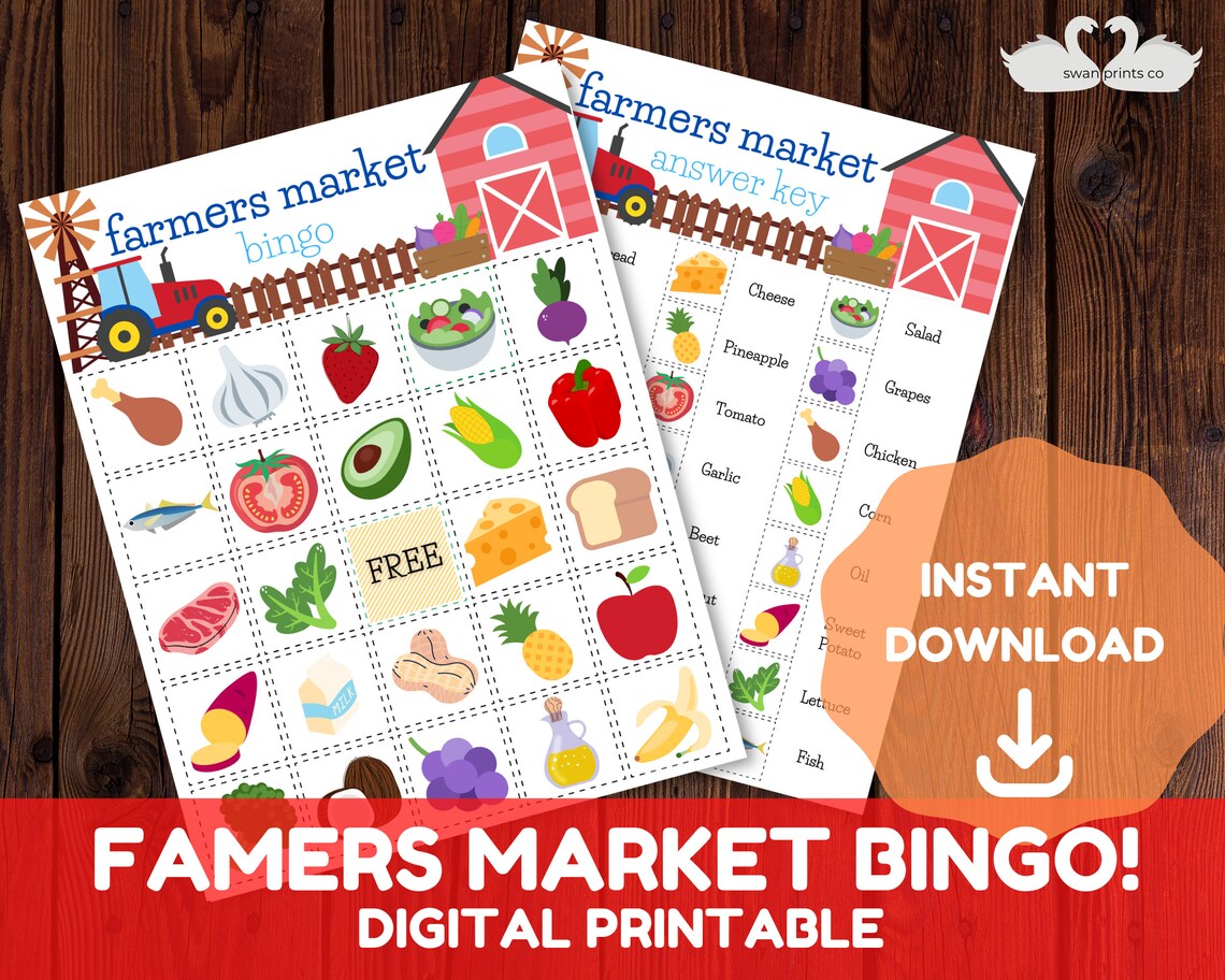 Farmers Market Printable Bingo Game for Kids - Instant Digital Download ...