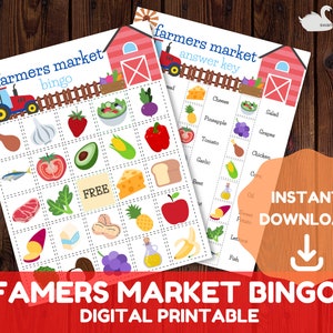 Farmers Market Jeu de bingo imprimable pour les enfants - Téléchargement numérique instantané