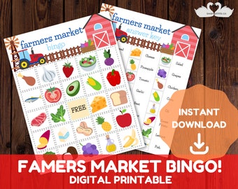 Farmers Market Printable Bingo Game for Kids - Instant Digital Download