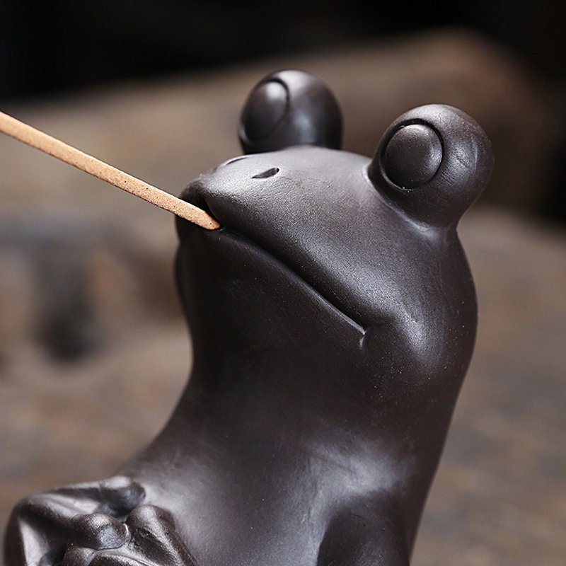 Comptine Purple Clay Incense Burner Funny Frog Smoked Incense Etsy