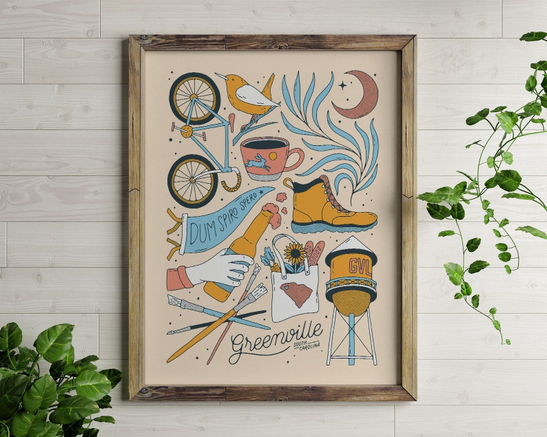 GREENVILLE SOUTH CAROLINA Illustrated Giclee Print Etsy