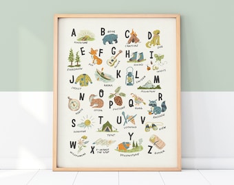 Adventure Alphabet Print, Illustrated Children's print, Playroom wall art, children's room decor, abc poster, print: 11X14