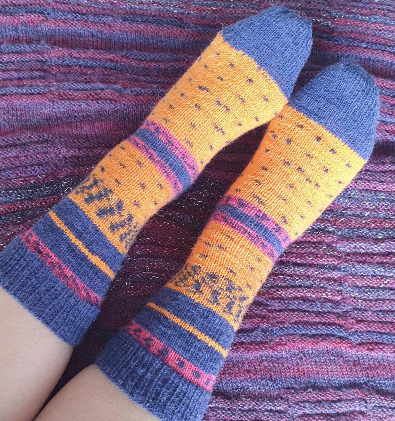 Colorful Wool Socks With Reinforced Heel Handknitted Size Etsy