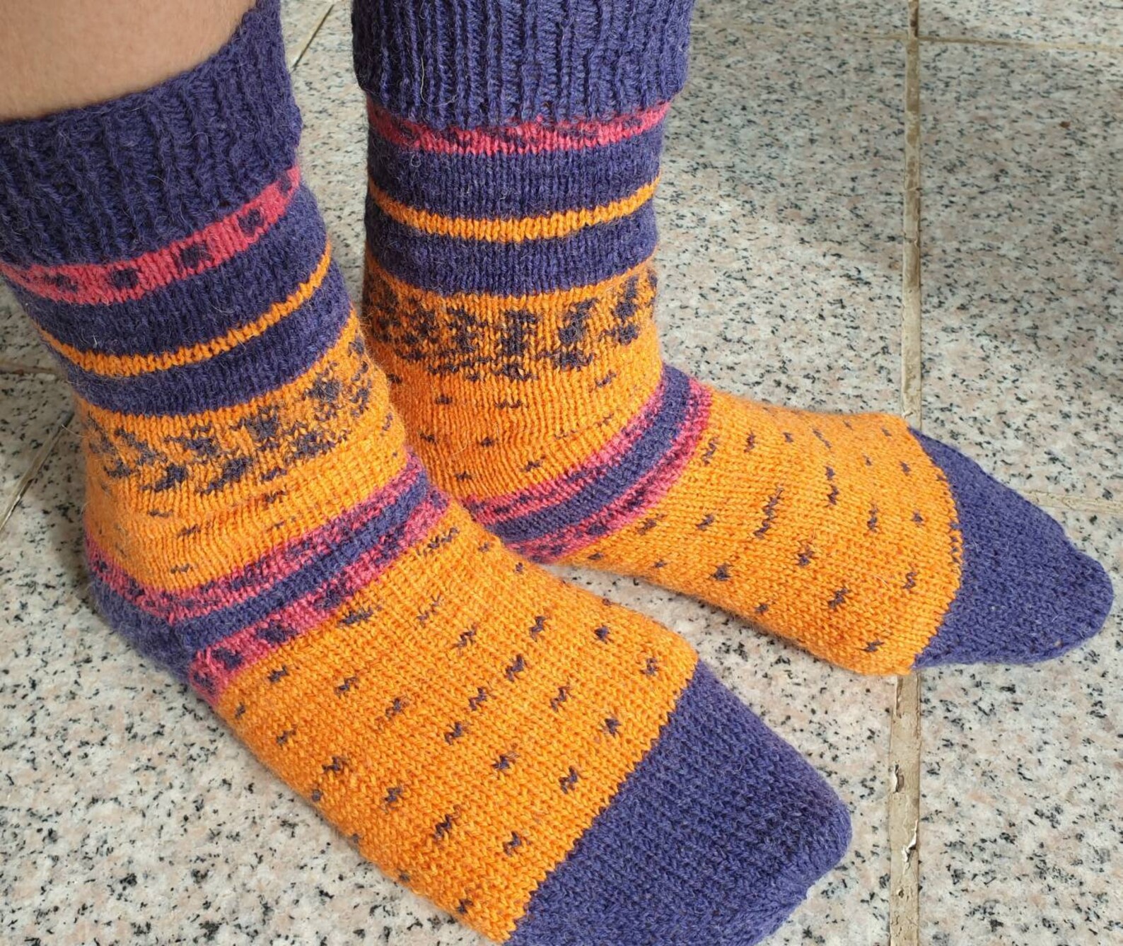 Colorful Wool Socks With Reinforced Heel Handknitted Size Etsy