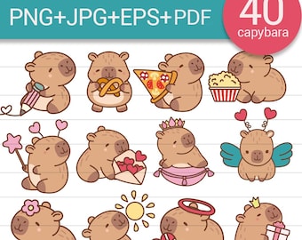Capybara PNG EPS JPG Kawaii animal illustration set\ Anime cartoon digital stickers sublimation capybara pdf