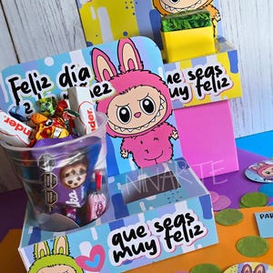 Printable kit Labubu cup holder box Children&#39;s Day downloadable PDF Children&#39;s Day candy gift PDF mold childhoods