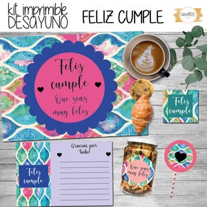 Printable kit Happy birthday unisex colors breakfast or snack