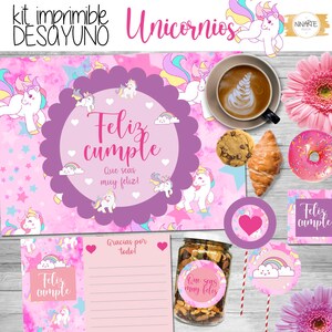 Printable kit Happy birthday Unicorn gift breakfast or snack PDF