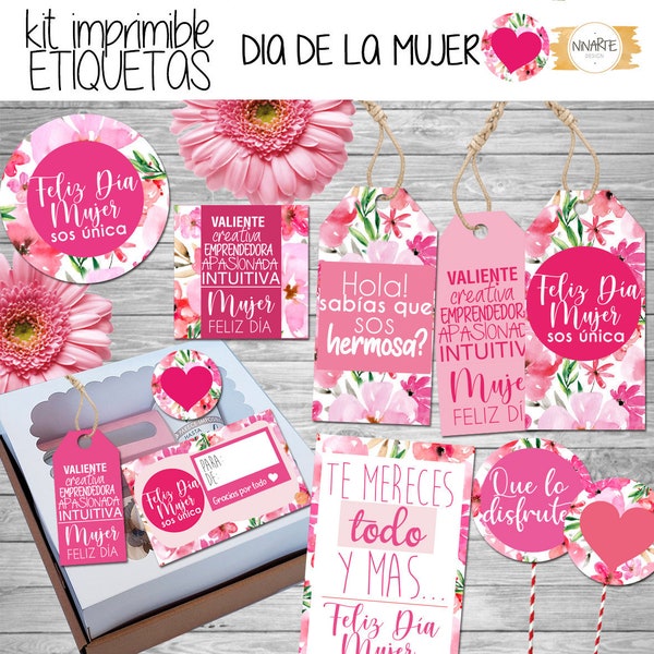 Kit imprimible etiquetas dia de la mujer flores