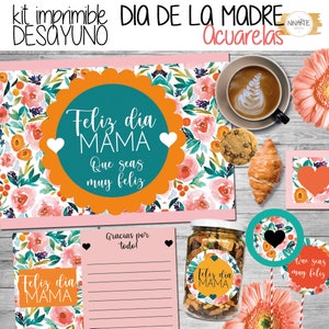 Printable kit Mother&#39;s Day watercolors for breakfast or snack