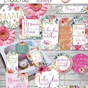 Kit imprimible dia de la madre floral etiquetas, tags, postales