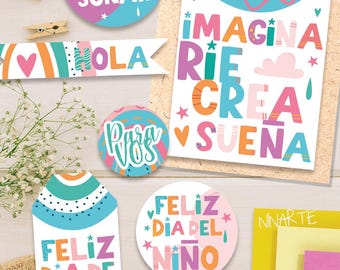 Kit imprimable pour étiquettes pour la Journée des enfants, étiquettes postales arc-en-ciel, fermetures de sacs, PDF téléchargeable, papeterie, conception d'autocollants numériques