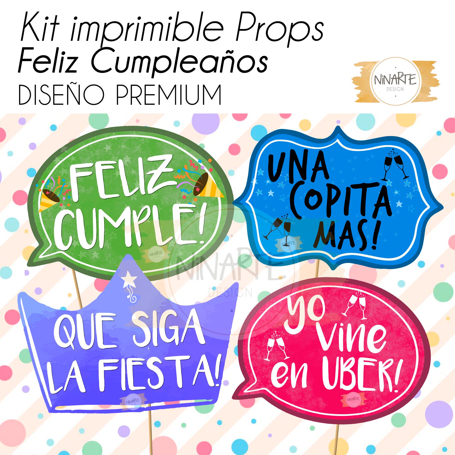Props Photo Booth Feliz cumple cumpleaños PDF Carteles foto Etsy España