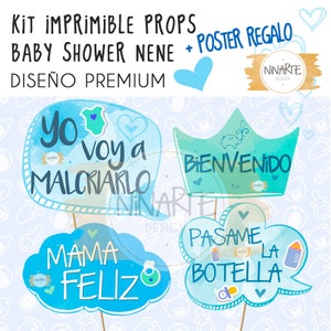 Props Photo Booth Baby shower Varon Hombre PDF Carteles Frases