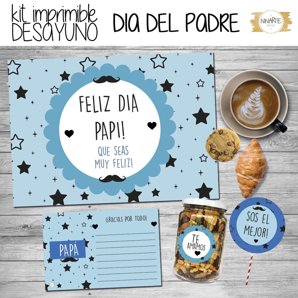 Father's Day printable kit full breakfast stars