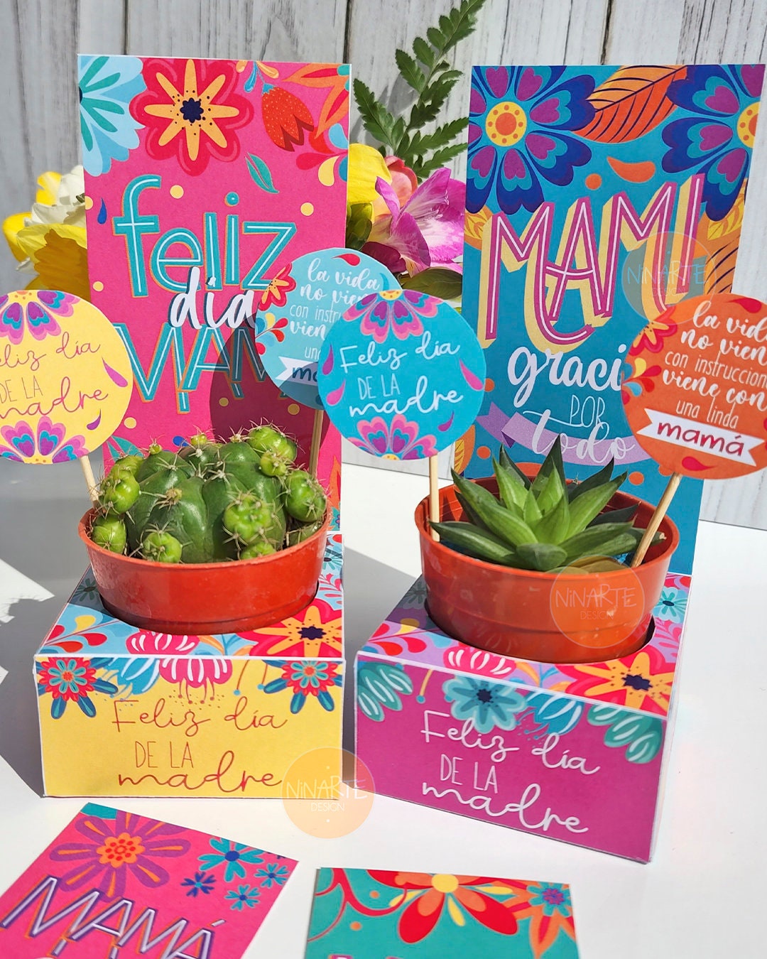Colored Mother's Day flower pot holder printable kit