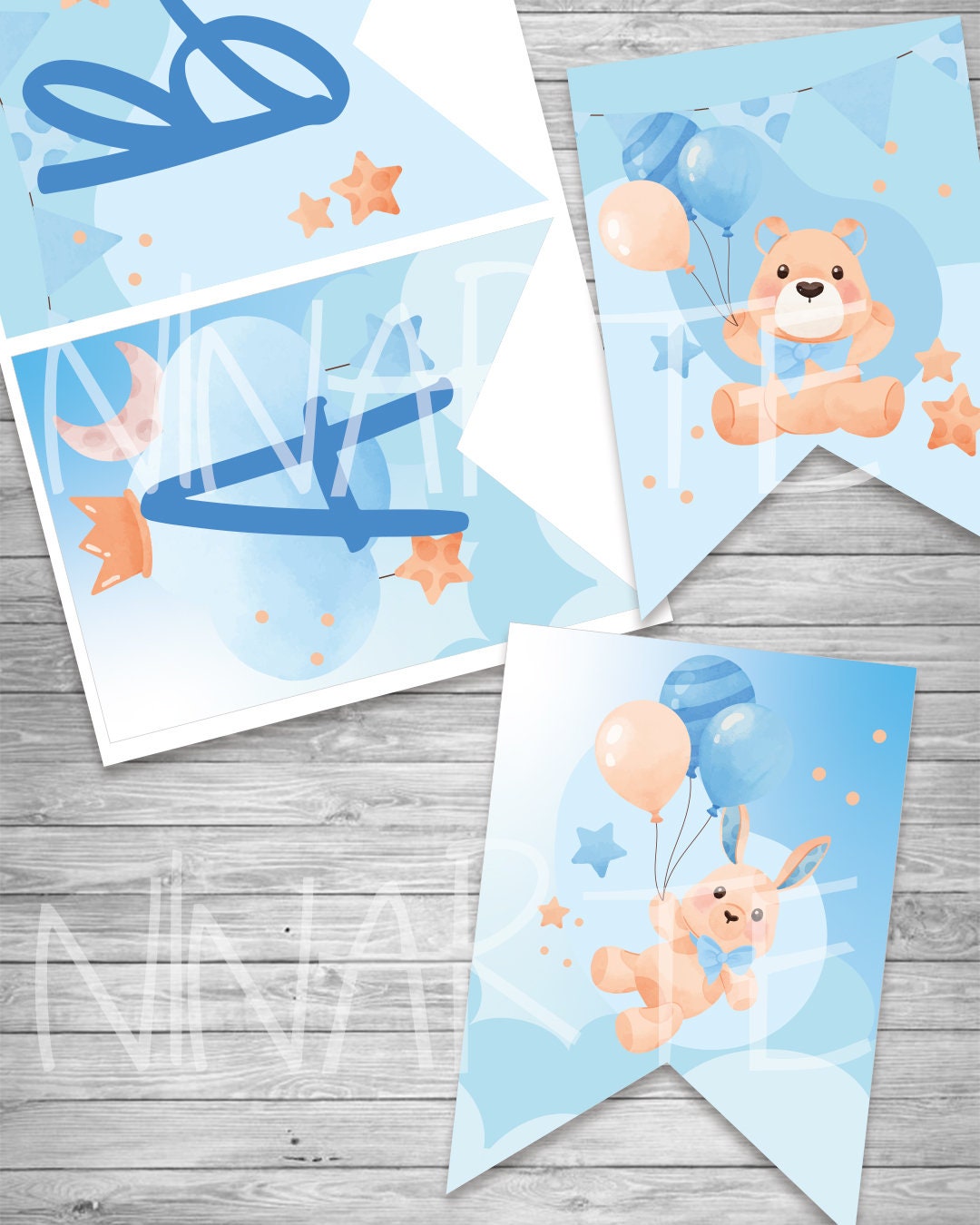 Kit Imprimible Baby Shower Varon Nene Celeste Etsy