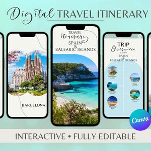Spain travel itinerary template, Ibiza planner, tour guide, holiday marketing, vacation planning agent