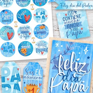 Kit para impressão: etiquetas para embalagem de presente de Feliz Dia dos Pais, cartões postais e etiquetas de Feliz Dia dos Pais.