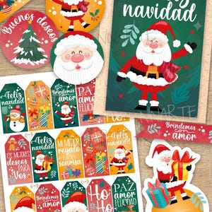 Kit imprimible etiquetas feliz navidad papa noel postales tags sticker pdf printable felicidades felices fiestas regalo ideas pinterest