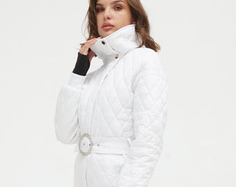 Retro-style one-piece ski jumpsuit for women