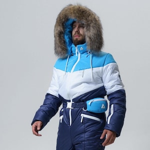 Herren Winter Skioverall aus wasserfestem Stoff mit Fellkapuze