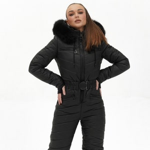 Total Black Ski Suit for Women Warm Snow Suit Winter Clothes Gift for Skier Sister Birthday Gift Ideas