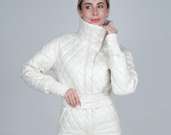 Ivory shany ski suit with high neck collar for women